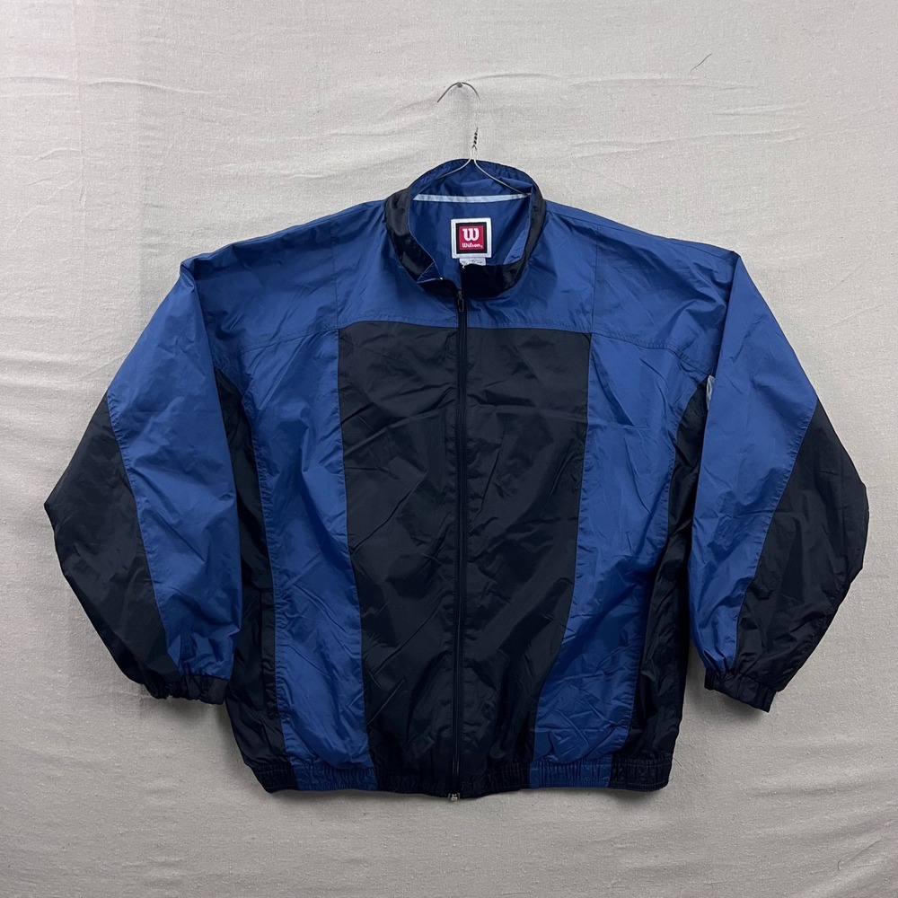 Wilson Windbreaker Mens XL Blue Black‎ Colorblock Full Zip Sporty Jacket